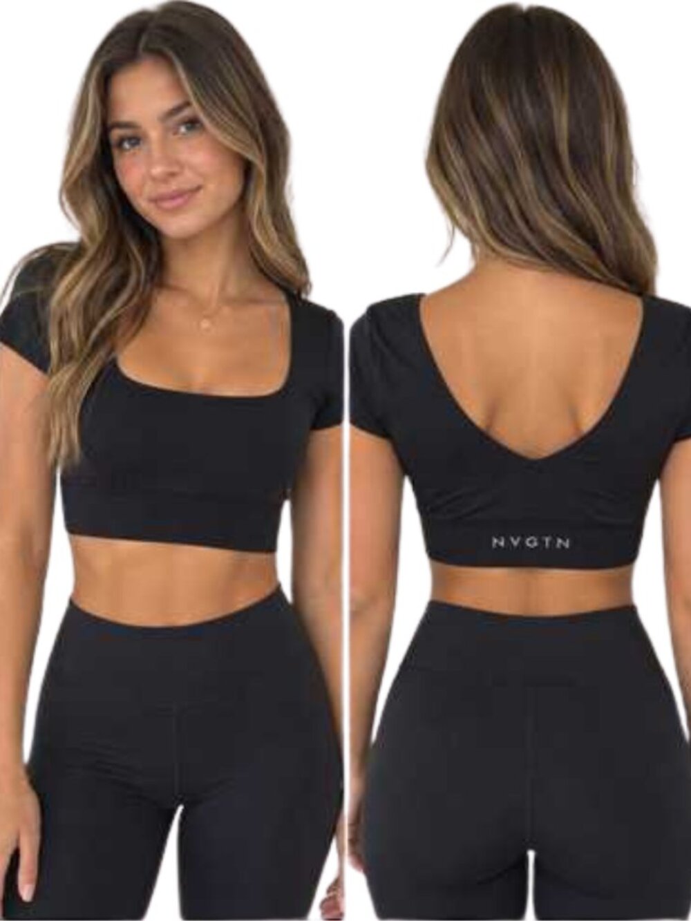 NVGTN Seamless Cropped Bra Top Women's Small Black Active Workout Gym Fitness